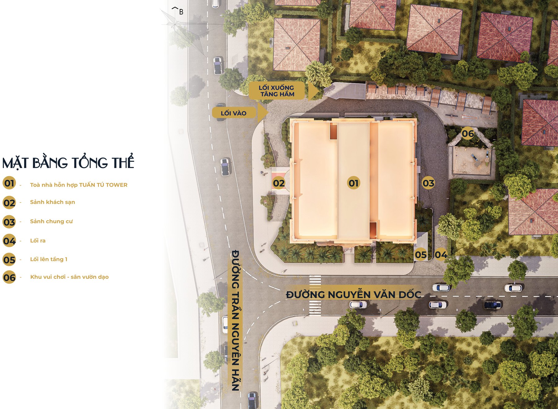 Mặt bằng tổng thể dự án Tuấn Tú Tower Việt Trì – vị trí tòa nhà, sảnh, lối vào, khu vui chơi